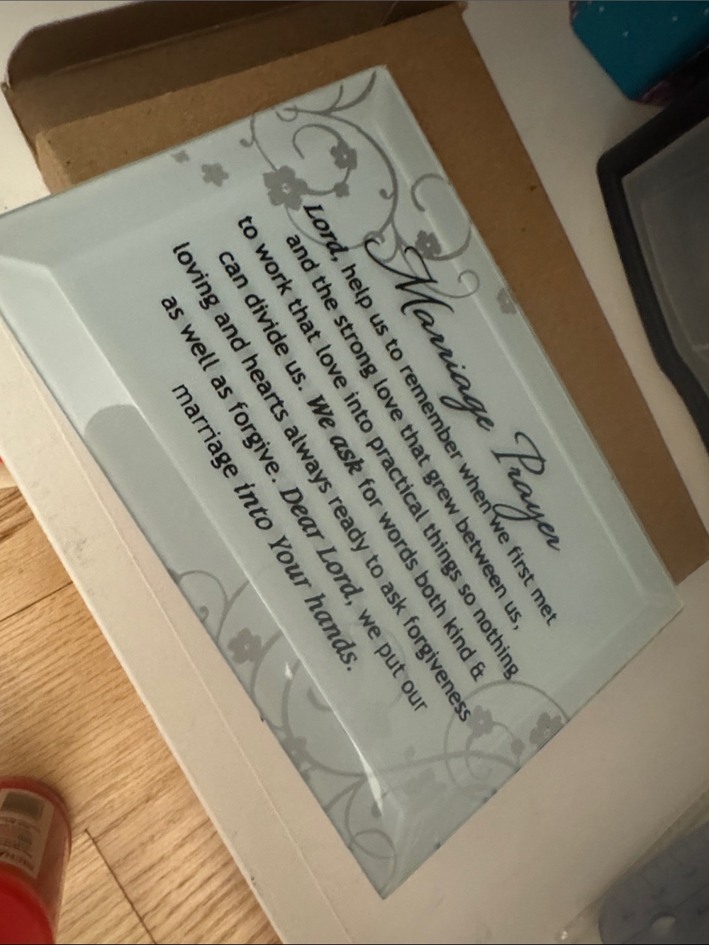 Wedding Prayer Glass Wall Art - White and Gray by